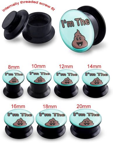 I'm The Poop Logo Internally Threaded Black Acrylic Double Flared Ear Gauge Plug - Stretching - Gauge Ear Piercing Body Piercing Jewelry in Kuwait