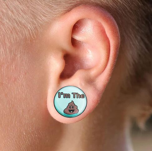 I'm The Poop Logo Internally Threaded Black Acrylic Double Flared Ear Gauge Plug - Stretching - Gauge Ear Piercing Body Piercing Jewelry in Kuwait
