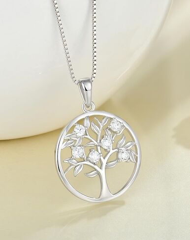 Vemhel Tree of Life Necklace for Women - Solid 925 Sterling Silver 18K White Gold Plated Birthstone Pendant Jewelry in Saudi Arabia