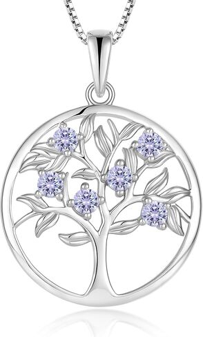 Vemhel Tree of Life Necklace for Women - Solid 925 Sterling Silver 18K White Gold Plated Birthstone Pendant Jewelry in Saudi Arabia