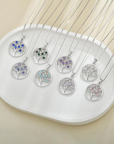 Vemhel Tree of Life Necklace for Women - Solid 925 Sterling Silver 18K White Gold Plated Birthstone Pendant Jewelry in Saudi Arabia