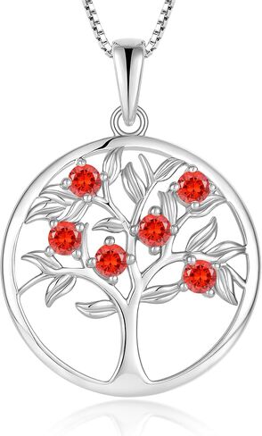 Vemhel Tree of Life Necklace for Women - Solid 925 Sterling Silver 18K White Gold Plated Birthstone Pendant Jewelry in Saudi Arabia