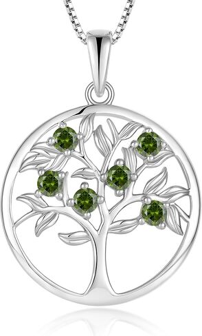 Vemhel Tree of Life Necklace for Women - Solid 925 Sterling Silver 18K White Gold Plated Birthstone Pendant Jewelry in Saudi Arabia