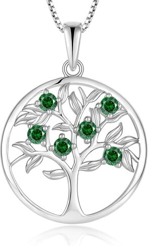 Vemhel Tree of Life Necklace for Women - Solid 925 Sterling Silver 18K White Gold Plated Birthstone Pendant Jewelry in Saudi Arabia