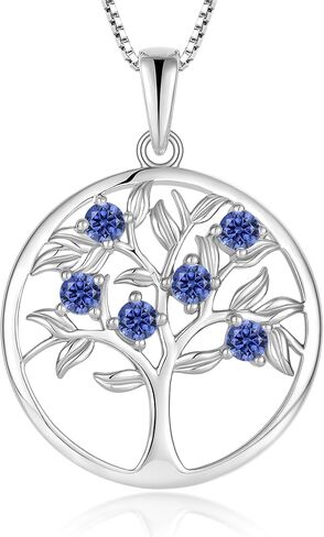 Vemhel Tree of Life Necklace for Women - Solid 925 Sterling Silver 18K White Gold Plated Birthstone Pendant Jewelry in Saudi Arabia