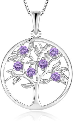 Vemhel Tree of Life Necklace for Women - Solid 925 Sterling Silver 18K White Gold Plated Birthstone Pendant Jewelry in Saudi Arabia