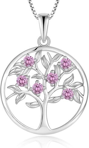 Vemhel Tree of Life Necklace for Women - Solid 925 Sterling Silver 18K White Gold Plated Birthstone Pendant Jewelry in Saudi Arabia
