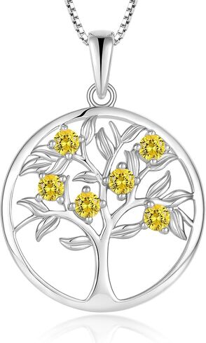 Vemhel Tree of Life Necklace for Women - Solid 925 Sterling Silver 18K White Gold Plated Birthstone Pendant Jewelry in Saudi Arabia