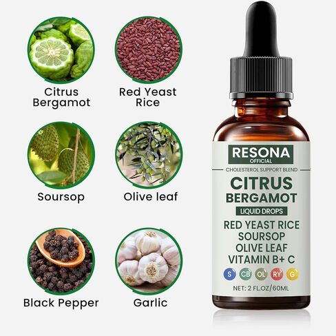 Resona Official Red Yeast Rice Cleanse, Citrus Bergamot Red Yeast Rice, Cholesterol Support Blend with Citrus Bergamot, Soursop, Olive Leaf & Vitamin B+C - 2OZ (1) in Saudi Arabia