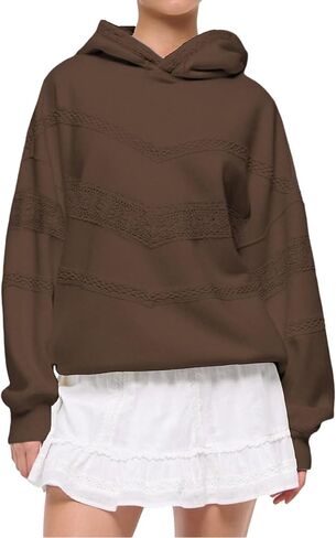 Meiyi station Oversized Hoodies for Women Lace Trim Long Sleeve Fleece Hooded Sweatshirt in Saudi Arabia