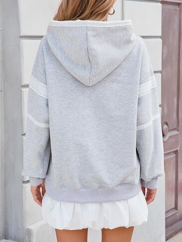 Meiyi station Oversized Hoodies for Women Lace Trim Long Sleeve Fleece Hooded Sweatshirt in Saudi Arabia