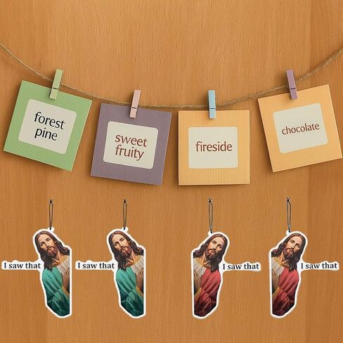 4 × معطرات هواء للسيارة "Jesus I Saw That" - هدية مسيحية مضحكة له ولها - ملحقات سيارة ملهمة - ديكور معلق للسيارة في العطلات - عبوة معطر هواء برائحة منعشة in Kuwait