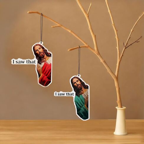 4 × معطرات هواء للسيارة "Jesus I Saw That" - هدية مسيحية مضحكة له ولها - ملحقات سيارة ملهمة - ديكور معلق للسيارة في العطلات - عبوة معطر هواء برائحة منعشة in Kuwait