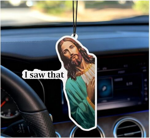 4 × معطرات هواء للسيارة "Jesus I Saw That" - هدية مسيحية مضحكة له ولها - ملحقات سيارة ملهمة - ديكور معلق للسيارة في العطلات - عبوة معطر هواء برائحة منعشة in Kuwait
