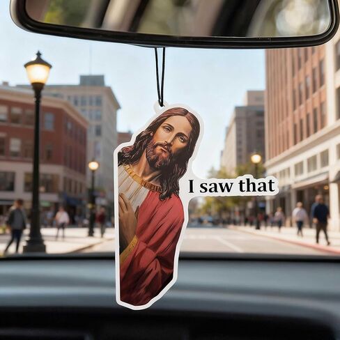 4 × معطرات هواء للسيارة "Jesus I Saw That" - هدية مسيحية مضحكة له ولها - ملحقات سيارة ملهمة - ديكور معلق للسيارة في العطلات - عبوة معطر هواء برائحة منعشة in Kuwait