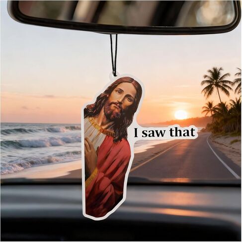4 × معطرات هواء للسيارة "Jesus I Saw That" - هدية مسيحية مضحكة له ولها - ملحقات سيارة ملهمة - ديكور معلق للسيارة في العطلات - عبوة معطر هواء برائحة منعشة in Kuwait
