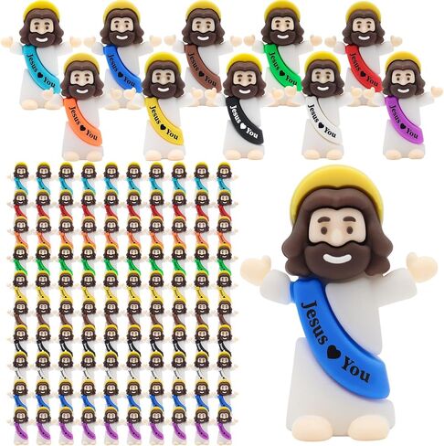 Yelakey Little Mini Jesus Figures Jesus Love You,100pcs Small Jesus Figurines in Bulk for Hide and Seek, Religious Party Favors, Baptism Gift, Easter Egg Stuffers in Saudi Arabia