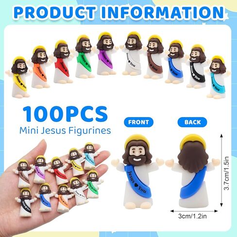 Yelakey Little Mini Jesus Figures Jesus Love You,100pcs Small Jesus Figurines in Bulk for Hide and Seek, Religious Party Favors, Baptism Gift, Easter Egg Stuffers in Saudi Arabia