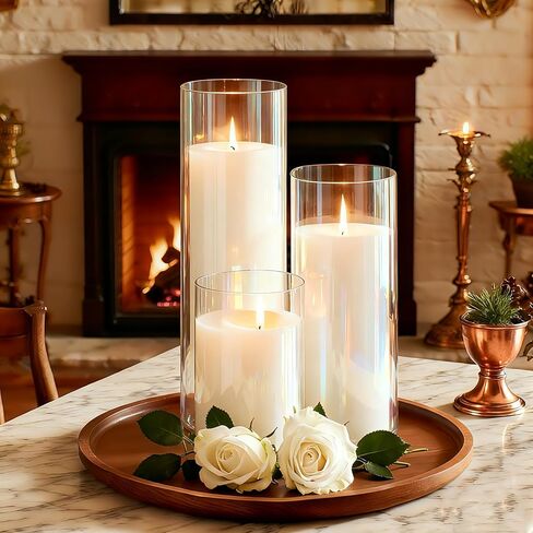ZJGXH 24 Pcs White Pillar Candles and Glass Cylinder Vases Clear Glass Pillar Candle Holders Hurricane Glass Candle Holders for Table Centerpieces Wedding, Party, Event, Home Office in Saudi Arabia