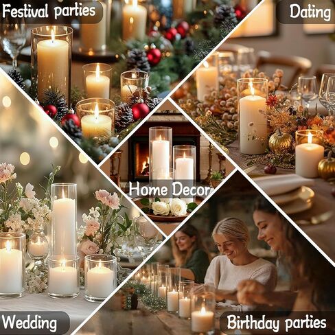 ZJGXH 24 Pcs White Pillar Candles and Glass Cylinder Vases Clear Glass Pillar Candle Holders Hurricane Glass Candle Holders for Table Centerpieces Wedding, Party, Event, Home Office in Saudi Arabia