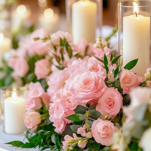 ZJGXH 24 Pcs White Pillar Candles and Glass Cylinder Vases Clear Glass Pillar Candle Holders Hurricane Glass Candle Holders for Table Centerpieces Wedding, Party, Event, Home Office in Saudi Arabia
