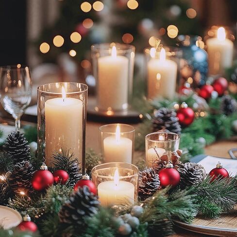 ZJGXH 24 Pcs White Pillar Candles and Glass Cylinder Vases Clear Glass Pillar Candle Holders Hurricane Glass Candle Holders for Table Centerpieces Wedding, Party, Event, Home Office in Saudi Arabia