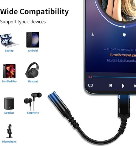 محول صوت USB من النوع C إلى 3.5 ملم لـ Motorola Edge+ iPhone 16e 15e 15 Pro Max ذكر إلى كابل نايلون للإناث إلى سلك Aux Jack Dongle لـ Google Pixel 9 8 7 Samsung Galaxy S25 S24 S23 S22 S22 OnePlus Blue in Saudi Arabia
