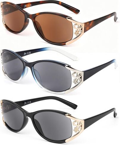 JM Full Lens Reading Sunglasses for Women, Vintage Oval Reader Sunglasses with UV400 Protection 3 Pack in Kuwait