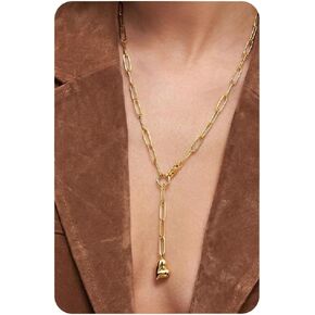 UBGICIG قلادات قلادة بطبقات على شكل قرص العسل للنساء قابلة للتكديس، قلادة على شكل قلب من اللؤلؤ على شكل حرف Y، قلادة طويلة مطلية بالذهب عيار 16 قيراط، قلادة نسائية عصرية بسلسلة متدلية in Kuwait