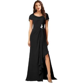 فساتين أم العروس من الشيفون للسيدات لحفلات الزفاف مع فتحة طويلة وكشكشة وفستان سهرة رسمي in Kuwait