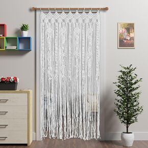 ستارة Atsweetlife Macrame مصنوعة يدويًا ستائر مدخل بوهو، لوحة خلفية باب هيبي معلقة لديكور الزفاف مقسم غطاء بوهيمي لغرفة النوم (طبيعي، 90 × 200 سم / 35 × 79 بوصة، مربع) in Kuwait