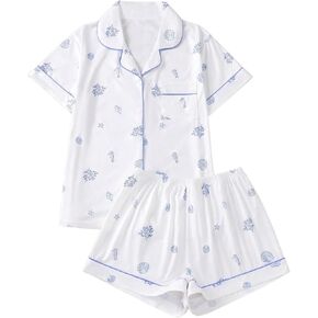Milumia Women's 2 Piece Pajama Sets Shell Print Button Down Shirt and Shorts Cute Lounge Pj Set in Saudi Arabia
