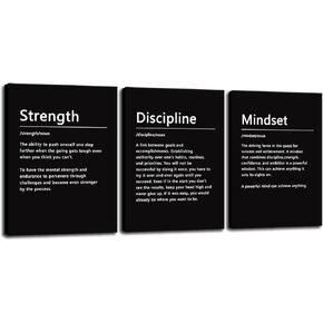 Strength Discipline Mindset Noun Inspirational Painting Wall Art 3 Pieces Canvas Print Office Wall Decor Poster Inspiring Framed Motivational Quotes for Wall Art Decoration Ready to Hang[36''Wx 16''H] in Saudi Arabia