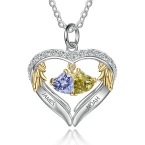 GLAMCARAT Personalized sterling silver pendant necklace with birthstone and name mothers jewelry heart shaped necklace for her birthstone necklace in Saudi Arabia