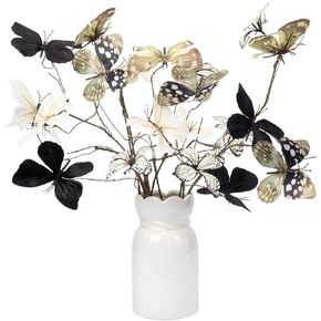 5 قطع من زخارف الفراشة DIY من Wolpark، 5 فروع فراشة مع 30 فراشة وهمية للحرف اليدوية، سيقان صناعية لباقات حشو المزهرية، ديكور المنزل، ديكور طاولة المكتب (أسود وأبيض) in Kuwait
