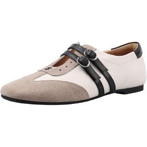 U-lite Women‘s Slip On Ballet Flats Shoes Mary Jane Closed Square Toe Double Buckle Strap Leather Sneaker Comfortable Casual Multicolor Shoes in Kuwait