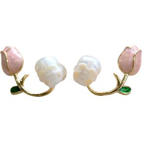 BelleJuri Tulip Pearl Skull Stud Earrings, Genuine Pearl Skull Earrings, Skull Earrings for Her, Gothic Earrings in Kuwait