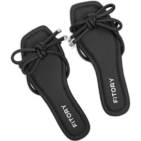 FITORY صندل مسطح نسائي مربع مفتوح من الأمام مع عقدة لطيفة للصيف مقاس 6-11 in Kuwait