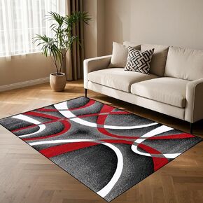 Avisiatree Geometric Strip Lines Area Rug 4x6 - Modern Abstract Accent Rug for Living Room Bedroom, Non-Slip Luxury Art Floor Mat Under Couch, Red/Black/White Contemporary Indoor Rug in Saudi Arabia