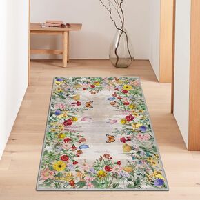 Artoid Mode Wood Flowers Butterfly Spring Area Rug, Summer Home Decor Low-Profile Washable Door Mat for Entryway Bedroom Living Room Laundry Room Indoor 2x3 Feet in Saudi Arabia