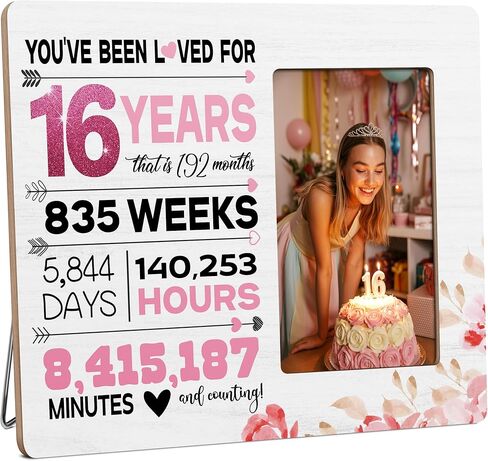 HODODAN Sweet Sixteen هدايا إطار الصورة للفتيات، هدايا عيد ميلاد حلوة 16 للفتيات، لقد أحببت لمدة 16 عامًا إطار الصورة، صورة 4 × 6 بوصة in Kuwait
