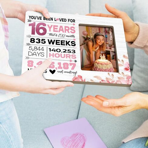 HODODAN Sweet Sixteen هدايا إطار الصورة للفتيات، هدايا عيد ميلاد حلوة 16 للفتيات، لقد أحببت لمدة 16 عامًا إطار الصورة، صورة 4 × 6 بوصة in Kuwait