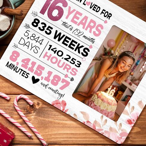 HODODAN Sweet Sixteen هدايا إطار الصورة للفتيات، هدايا عيد ميلاد حلوة 16 للفتيات، لقد أحببت لمدة 16 عامًا إطار الصورة، صورة 4 × 6 بوصة in Kuwait