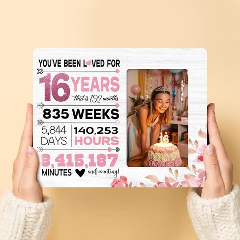 HODODAN Sweet Sixteen هدايا إطار الصورة للفتيات، هدايا عيد ميلاد حلوة 16 للفتيات، لقد أحببت لمدة 16 عامًا إطار الصورة، صورة 4 × 6 بوصة in Kuwait