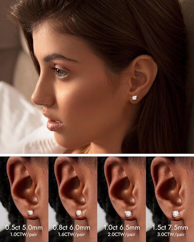 Womens Moissanite Diamond Stud Earrings, Valentine Day Gift for Her 18K White Gold Plated 925 Silver Hypoallergenic Studs Earrings for Women, Birthday Jewelry for Wife Girlfriend Mom Daughter Sister in Saudi Arabia
