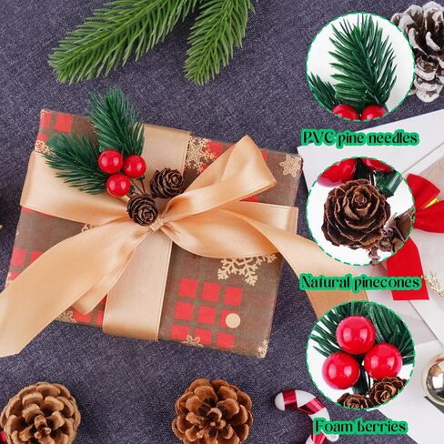 15 Pcs Christmas Floral Picks, Pine Cone Holly Berry Stems for Crafts, Artificial Christmas Picks and Sprays, Red Berry Branches Greenery for Flower Wreaths DIY Xmas Gifts in Saudi Arabia