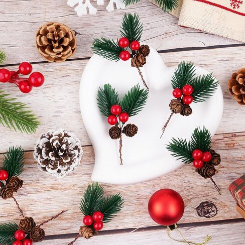 15 Pcs Christmas Floral Picks, Pine Cone Holly Berry Stems for Crafts, Artificial Christmas Picks and Sprays, Red Berry Branches Greenery for Flower Wreaths DIY Xmas Gifts in Saudi Arabia