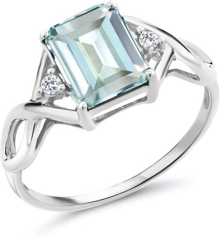 Gem Stone King 2.34 Cttw Sky Blue Simulated Aquamarine and White Topaz Women Ring In 925 Sterling Silver | Emerald Cut 9X7MM | Gemstone Birthstone (Size 8) in Saudi Arabia