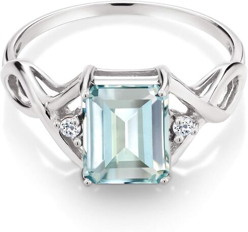 Gem Stone King 2.34 Cttw Sky Blue Simulated Aquamarine and White Topaz Women Ring In 925 Sterling Silver | Emerald Cut 9X7MM | Gemstone Birthstone (Size 8) in Saudi Arabia