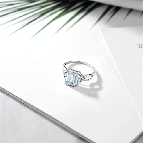 Gem Stone King 2.34 Cttw Sky Blue Simulated Aquamarine and White Topaz Women Ring In 925 Sterling Silver | Emerald Cut 9X7MM | Gemstone Birthstone (Size 8) in Saudi Arabia